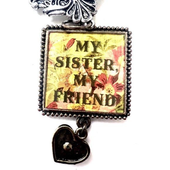 SISTER Pearl necklace Type Pendant Jewelry with Heart Charm and Pink Crystal - Picture 2 of 3